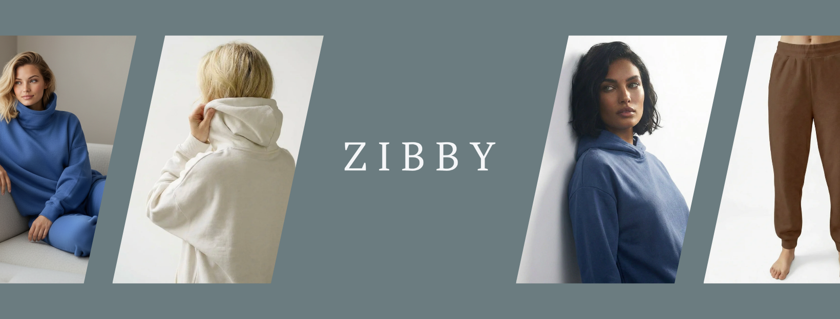 Zibby clothing brand advertisement with models wearing different outfits.