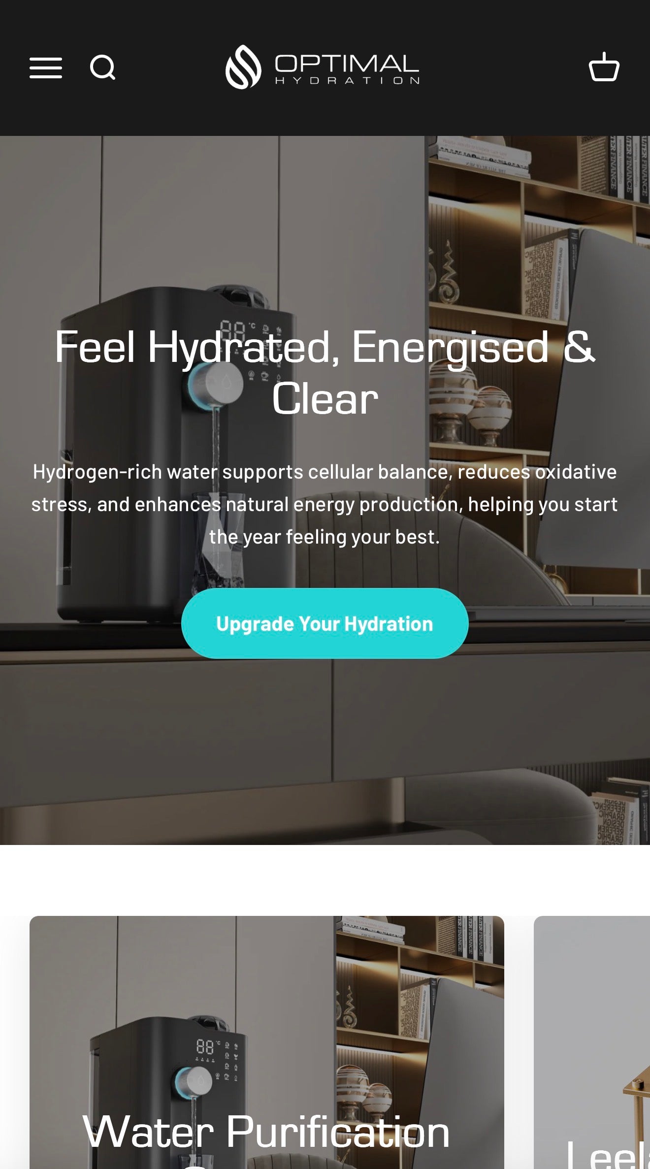 Website Homepage (mobile focused) for Optimal Hydration
